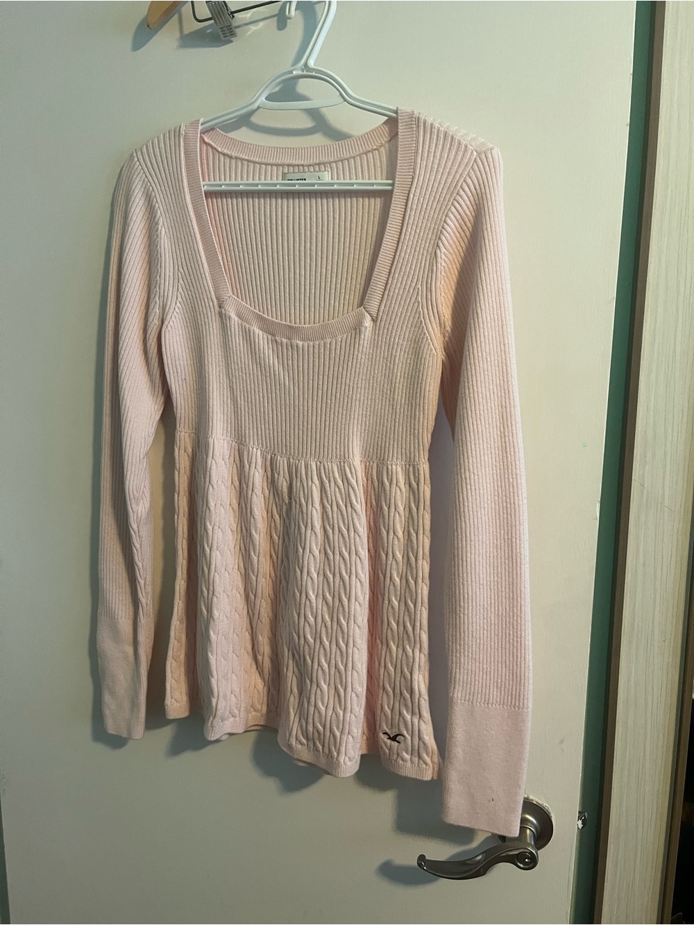 Hollister Light Pink Rib & Cable Knit Peplum Sweater